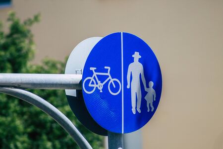 View of street sign in the city of Limassol in Cyprus islandの写真素材