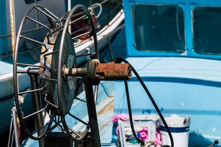 Limassol Cyprus May 14, 2020 Closeup of a boat moored in the marina of Limassol in Cyprus island
