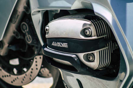 Limassol Cyprus May 14, 2020 Closeup of a motorcycle parked in the streets of Limassol in Cyprus...