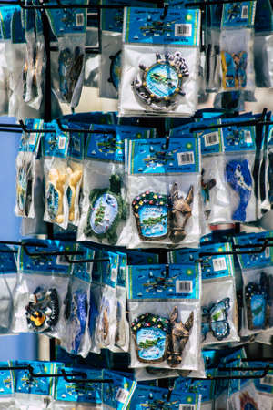 Limassol Cyprus May 14, 2020 Closeup of decorative objects sold in a souvenir shop in Limassol,...