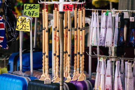 Limassol Cyprus May 14, 2020 Closeup of decorative objects sold in a souvenir shop in Limassol,...