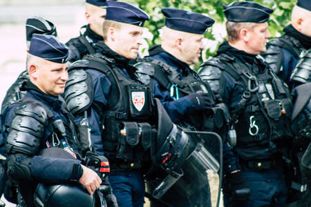 Paris France May 11, 2019 View of a riot squad of the French National Police in intervention during...