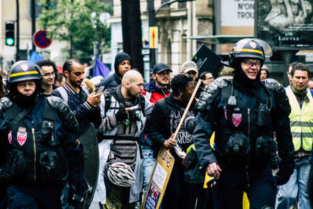 Paris France May 11, 2019 View of a riot squad of the French National Police in intervention during...