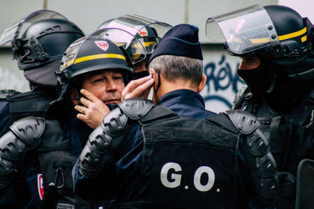 Paris France May 11, 2019 View of men of the French National Police walking in the streets of Paris in the afternoonのeditorial素材