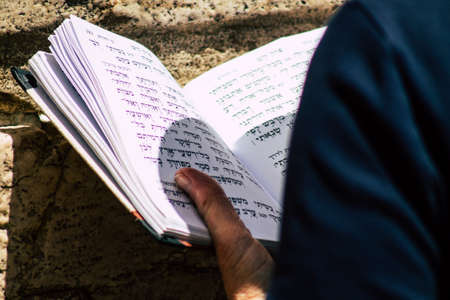 Jerusalem Israel June 24, 2019 View of unknown Israeli woman praying at the Western wall in the Old...