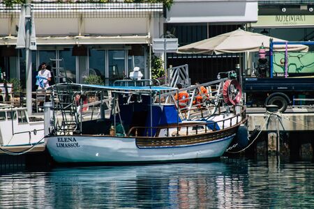 Limassol Cyprus May 21, 2020 Closeup of a boat moored in the marina of Limassol in Cyprus islandの写真素材