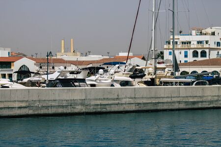 Limassol Cyprus May 21, 2020 Closeup of a boat moored in the marina of Limassol in Cyprus islandの写真素材
