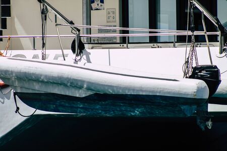 Limassol Cyprus May 21, 2020 Closeup of a boat moored in the marina of Limassol in Cyprus island