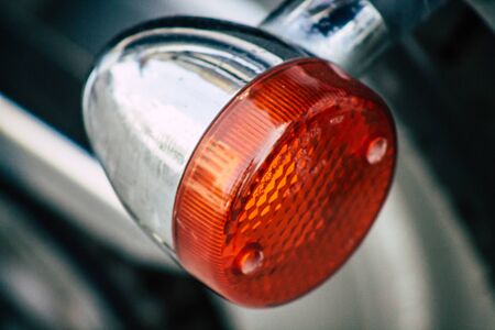 Closeup of a motorcycle parked in the streets of Limassol in Cyprus islandの写真素材