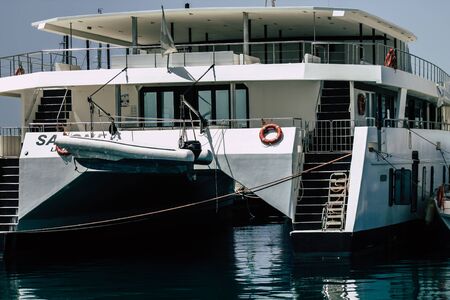 Limassol Cyprus May 21, 2020 Closeup of a boat moored in the marina of Limassol in Cyprus islandの写真素材