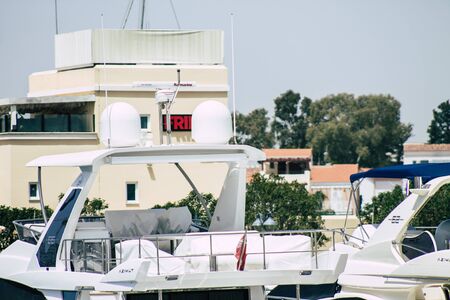 Limassol Cyprus May 21, 2020 Closeup of a boat moored in the marina of Limassol in Cyprus islandの写真素材