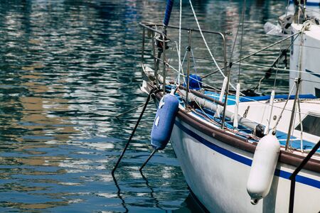 Limassol Cyprus May 21, 2020 Closeup of a boat moored in the marina of Limassol in Cyprus islandの写真素材
