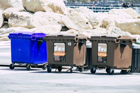Limassol Cyprus May 21, 2020 Closeup of a garbage container in the streets of Limassol in Cyprus islandの写真素材