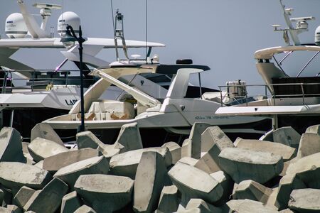 Limassol Cyprus May 21, 2020 Closeup of a boat moored in the marina of Limassol in Cyprus islandの写真素材