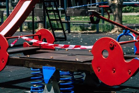 View of a playground without any children due to the epidemic of Coronavirus in the city of Limassol