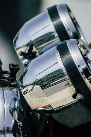 Closeup of a motorcycle parked in the streets of Limassol in Cyprus island