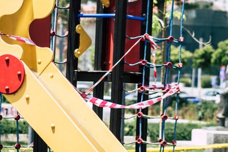 View of a playground without any children due to the epidemic of Coronavirus in the city of Limassol