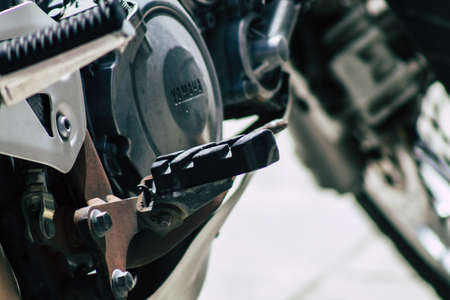Limassol Cyprus May 21, 2020 Closeup of a motorcycle parked in the streets of Limassol in Cyprus islandのeditorial素材