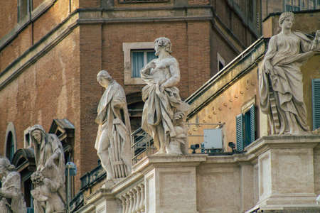 Vatican City Italy October 18, 2019 View of marble statues located at the St Peter's Basilica square in the Vatican City in the afternoonのeditorial素材
