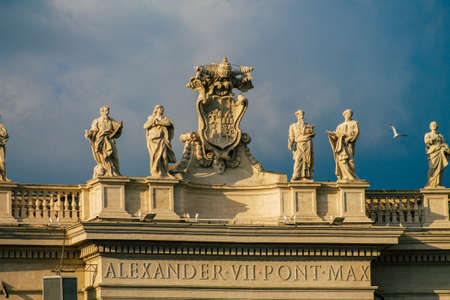 Vatican City Italy October 18, 2019 View of marble statues located at the St Peter's Basilica square in the Vatican City in the afternoonのeditorial素材