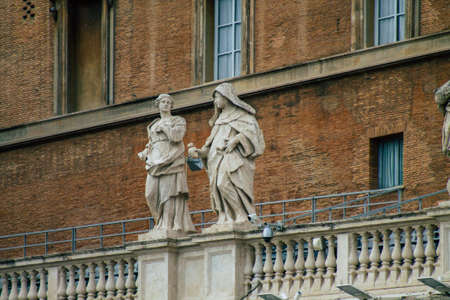 Vatican City Italy October 18, 2019 View of marble statues located at the St Peter's Basilica square in the Vatican City in the afternoonのeditorial素材