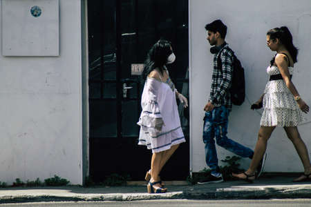 Limassol Cyprus May 21, 2020 View of unidentified people walking in the streets of Limassol in the afternoon during the coronavirus outbreakのeditorial素材