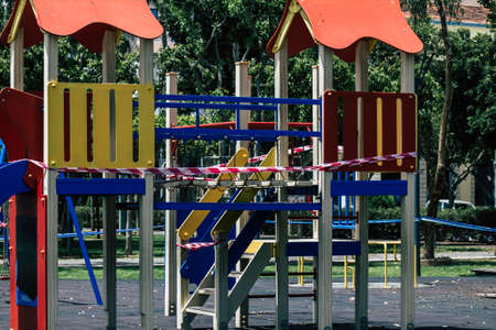 Limassol Cyprus May 21, 2020 View of a playground without any children due to the epidemic of...
