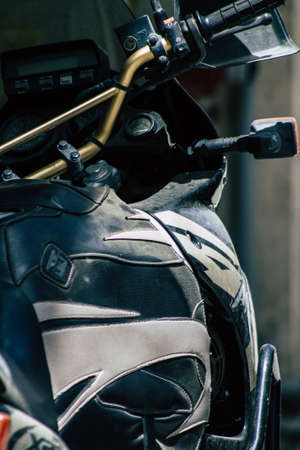 Limassol Cyprus May 21, 2020 Closeup of a motorcycle parked in the streets of Limassol in Cyprus islandのeditorial素材