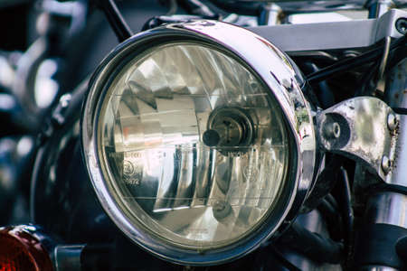 Limassol Cyprus May 21, 2020 Closeup of a motorcycle parked in the streets of Limassol in Cyprus...