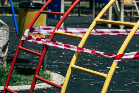 Limassol Cyprus May 21, 2020 View of a playground without any children due to the epidemic of Coronavirus in the city of Limassolのeditorial素材