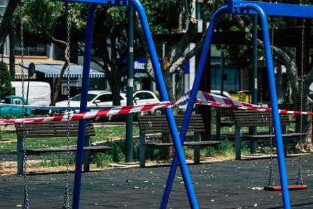 Limassol Cyprus May 21, 2020 View of a playground without any children due to the epidemic of Coronavirus in the city of Limassolのeditorial素材