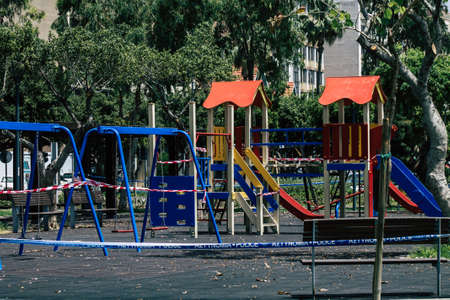 Limassol Cyprus May 21, 2020 View of a playground without any children due to the epidemic of...