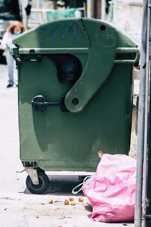 Limassol Cyprus May 21, 2020 Closeup of a garbage container in the streets of Limassol in Cyprus islandのeditorial素材