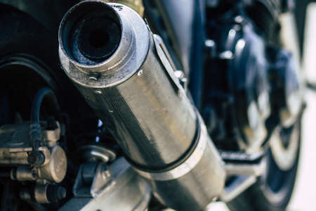 Limassol Cyprus May 21, 2020 Closeup of a motorcycle parked in the streets of Limassol in Cyprus...
