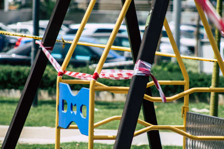 Limassol Cyprus May 21, 2020 View of a playground without any children due to the epidemic of...