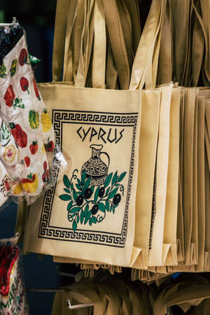 Limassol Cyprus May 21, 2020 Closeup of decorative objects sold in a souvenir shop in Limassol in...