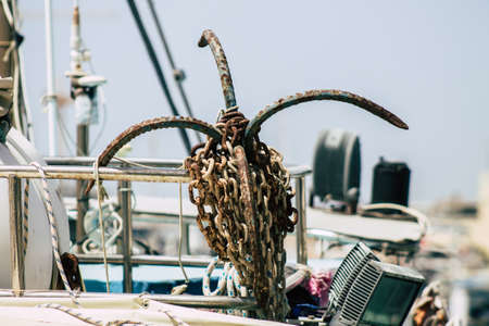 Limassol Cyprus May 21, 2020 Closeup of a boat moored in the marina of Limassol in Cyprus island