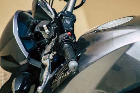 Limassol Cyprus May 21, 2020 Closeup of a motorcycle parked in the streets of Limassol in Cyprus...