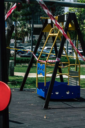 Limassol Cyprus May 21, 2020 View of a playground without any children due to the epidemic of...