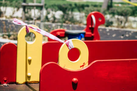 Limassol Cyprus May 21, 2020 View of a playground without any children due to the epidemic of Coronavirus in the city of Limassolのeditorial素材