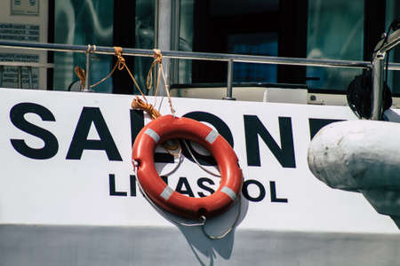 Limassol Cyprus May 21, 2020 Closeup of a boat moored in the marina of Limassol in Cyprus islandのeditorial素材