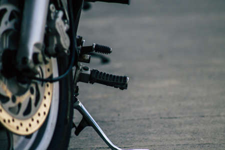 Limassol Cyprus May 21, 2020 Closeup of a motorcycle parked in the streets of Limassol in Cyprus...