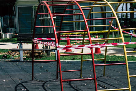 Limassol Cyprus May 21, 2020 View of a playground without any children due to the epidemic of...