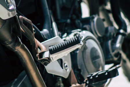 Limassol Cyprus May 21, 2020 Closeup of a motorcycle parked in the streets of Limassol in Cyprus...