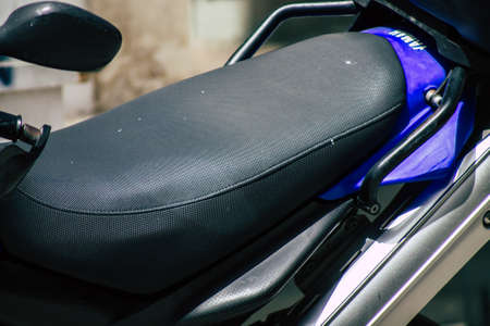 Limassol Cyprus May 21, 2020 Closeup of a motorcycle parked in the streets of Limassol in Cyprus islandのeditorial素材