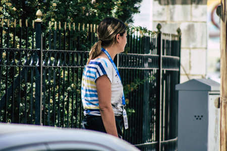 Limassol Cyprus May 21, 2020 View of unidentified people walking in the streets of Limassol in the...