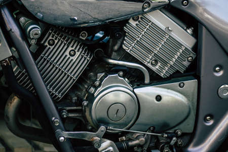 Limassol Cyprus May 21, 2020 Closeup of a motorcycle parked in the streets of Limassol in Cyprus...