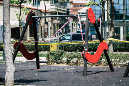 Limassol Cyprus May 21, 2020 View of a playground without any children due to the epidemic of Coronavirus in the city of Limassolのeditorial素材