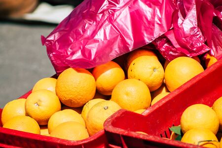 Limassol Cyprus May 23, 2020 View of various fresh fruits sold at the market of Limassol in Cyprus islandの写真素材