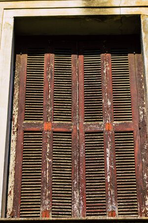 Athens Greece September 12, 2019 Closeup of a window on a facade of a house in the Plaka...